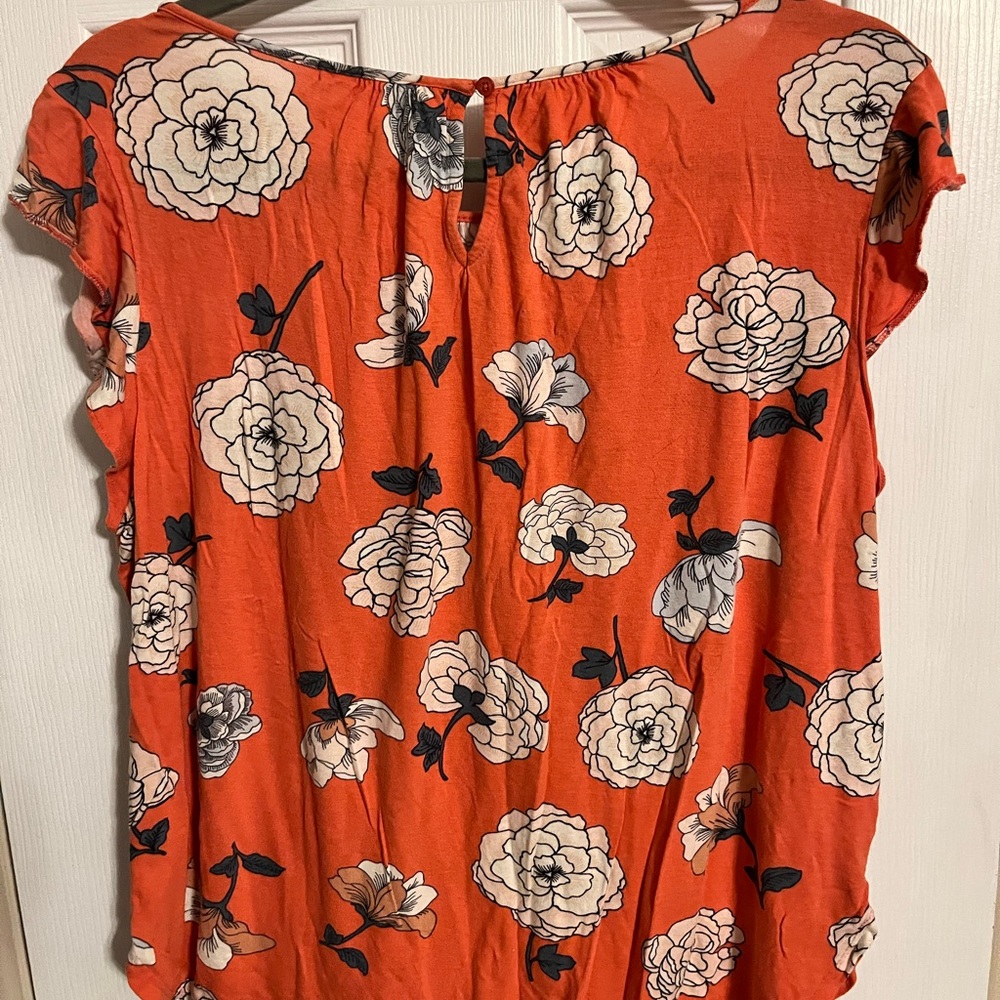 LOFT Orange Flutter Sleeve Blouse with Ruffled Style